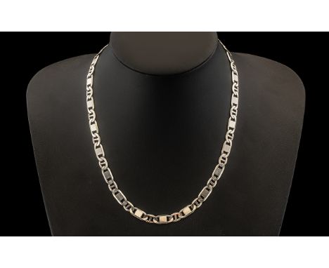 Solid Silver Fancy Link Curb Necklace, Unusual Design and Fully Hallmarked. 18 Inches In length, Please See Accompanying Imag