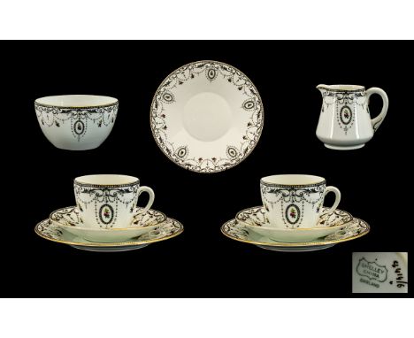 Shelley - Late Foley 10 Piece Tea Service. Pattern No 8414, Shape ' New York ' Back Stamp 1910 - 1916. Comprises 1 Trios ( 6 