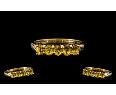 Ladies - 9ct Gold Attractive 5 Stone Citrine Set Dress Ring with Full Hallmark. The 5 Oval Shaped Citrine of Excellent Colour