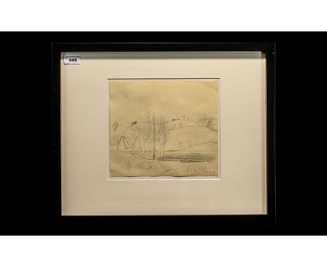 Rowland Suddaby ( 1912 - 1973 ) Landscape with Trees and Brick wall In the Foreground Pencil. 9 x 11.1/4 Inches, From a Sketc