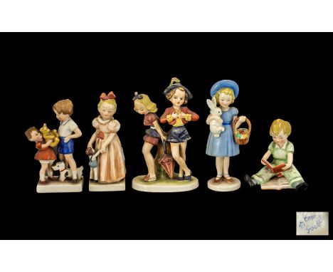 Goebel Figures - A Group of Five Figures of Children, Marked COPR. W. Goebel. Various Sizes. Please See Photo. 1 Girl has Chi