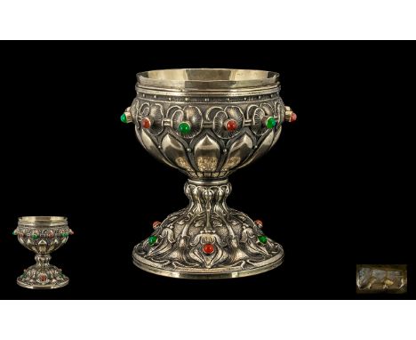 Art Nouveau - Stylished Tulip Design Fine Quality and Impressive Cast Silver Gilt Stone Set Chalice of Wonderful Proportions 