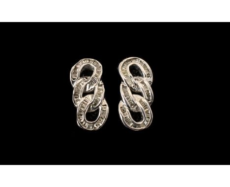 Diamond Pair of 'Curb Chain' Design Earrings, 0.33ct, each earring comprising three fixed links of curb chain, channel set wi