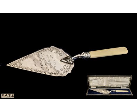 A Fine Quality Ceremonial Stone Laying Trowel In Nr Mint Condition with Original Fitted Box / Case. Dated 25th July 1926. Bak