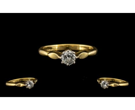 18ct Gold Single Stone Diamond Ring, Round Modern Brilliant Cut Diamond, Claw Set, Estimated Diamond Weight .33ct Fully Hallm