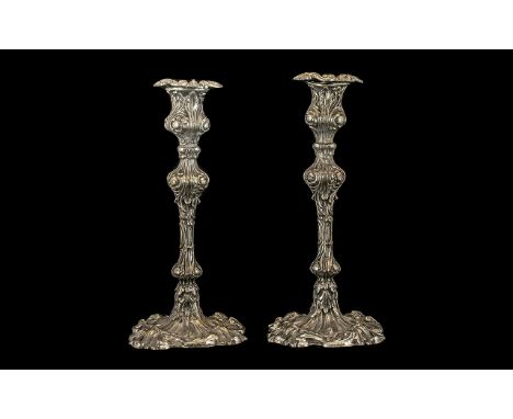 Pair of Silver Plate Roccocco Style Candlesticks. Measuring 9.5 Inches In Height. Please See Image. 