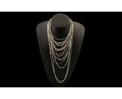 Collection Of 25 Silver Chains Various Designs And Lengths, Mostly All Hallmarked, Gross Weight 143 grams