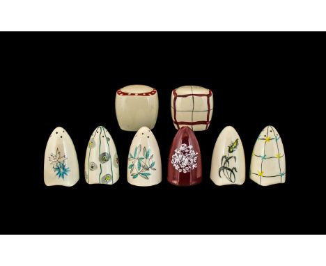Midwinter Eight Assorted Salt and Pepper Pots. Various designs and patterns.