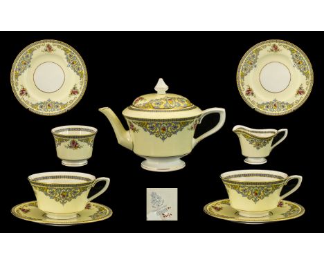 Royal Worcester Hand Decorated ( 8 ) Piece ' Tea for Two ' Set ' The Countess ' Pattern. c.1920's. Comprises 1 Teapot, Milk J