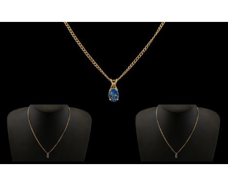 9ct Gold Chain with Attached Opal Style Pendant. Fully Hallmarked for 9.375. 2.5 grams. 17 Inches - 42.5 cm. As New Condition