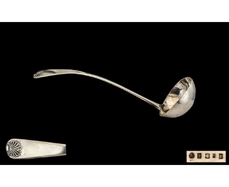 George III Silver Soup Ladle Plain Shell pattern, Hallmarked For London I 1804, makers mark Rubbed, Length 14 Inches, Weight 