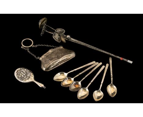 Small Mixed lot Of Silver To Include A Opera Purse With Chain And Finger Ring, Lined Interior, Hallmarked For Birmingham t 19