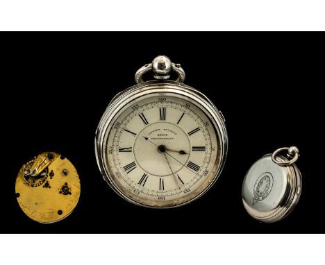 Victorian Open Faced Chronograph Pocket Watch White Enamelled Dial Marked Centre Seconds 22688 Chronograph, Roman Numerals, O