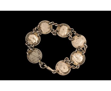 Silver Coin Bracelet, Some of the Coins Dating Back to the Victorian Days. 7 Inches In length. Please See Image. 