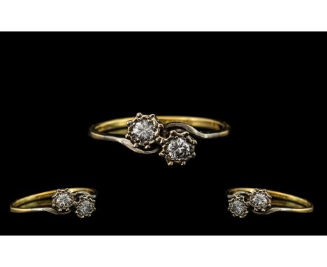 18ct Gold and Platinum Attractive Two Stone Diamond Set Ring, Marked 18ct and Platinum. The Two Diamonds of Good Colour / Cla