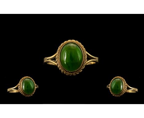 9ct Gold Jadeite Ring, Good Size Cabochon Set 9ct Gold Ring. Ring Size - P. Please See Image. 