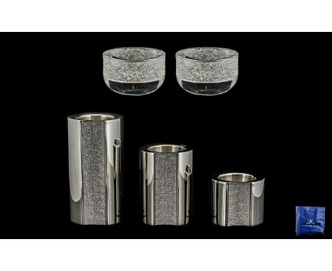 Swarovski - Faceted Crystal Tea light Candle Holders Collection of ( 4 )  In Total, Various Sizes. Comprises 1/ Ambiray Candl