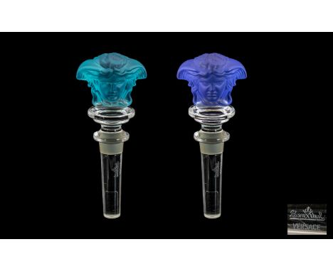 Rosenxthal Versache Pair of Fine Quality Double Medusa Mask Topped Lead Crystal Wine Decanter Stoppers. Both In Mint Conditio