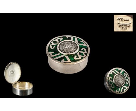 Silver and Enamel Hallmarked Pill Box - Marked Mexico 950, Lovely Design and Quality - Please See Accompanying Image. 