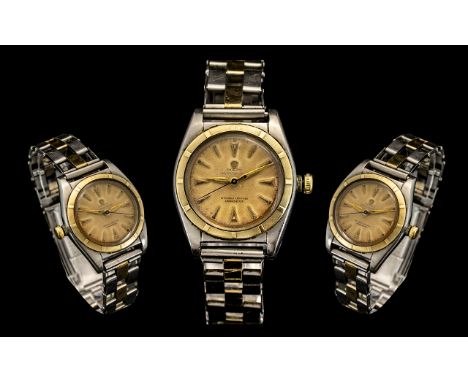 Rolex Yellow Gold Stainless Steel Chronometer Automatic Wristwatch Ref 5011 c1948. Rolex Two Tone Bubble Back With A Silvered