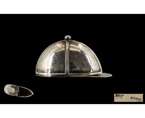 Sterling Silver - Hinged Vesta Case In The Form of a Jockey's Cap, As New Condition. Marked Silver 925, Please Confirm with P