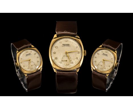 Rotary Super Sports Gents 9ct Gold Cased Mechanical Wind Wrist Watch from the 1930s.  Full hallmark to back cover with subsid