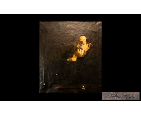 German Oil Painting on Canvas of a gentleman in a contemplative mood, a studious thinking man.  Indistinctly signed in bold s