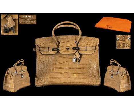 Hermes - Paris Stunning Birken Alligator Bag with Palladium Plated Hard wear, Dual Roll - Topped Handles, Protective Feet to 