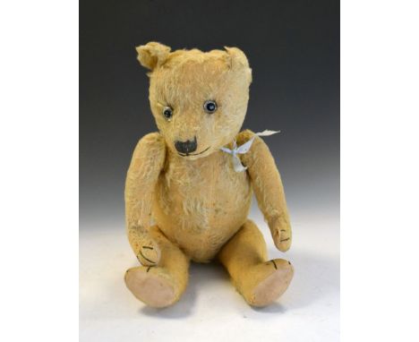 Vintage golden mohair children's teddy bear with glass eyes, measures approximately 50cm high  