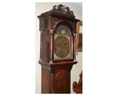 18th Century mahogany longcase clock, the eight-day arched brass dial with moon phase engraved Adam Cleak, Bridport having su