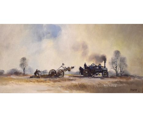Weston - 20th Century - Oil on canvas - Steam traction engine working in an autumn landscape, signed and dated '70, framed, 2