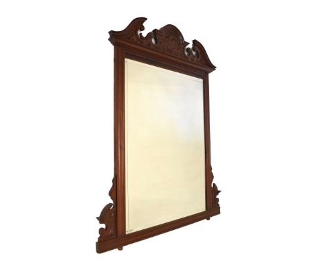 Victorian walnut framed overmantel having architectural pediment, 149cm high  