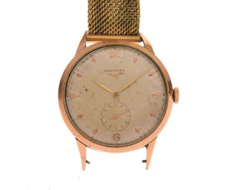 Longines - Circa 1960's gold-plated wristwatch, champagne dial with Arabic quarters and subsidiary at 6, manual wind movement