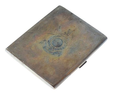 George VI silver engine turned cigarette case bearing the badge of The Royal Marines, 4.7toz approx gross  