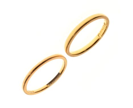Two 22ct gold wedding bands, size M and size K½ respectively, 4.3g gross approx  