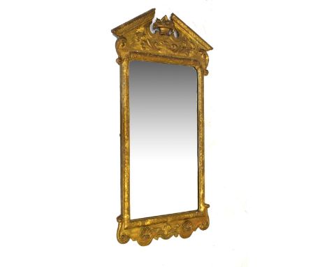 19th Century rectangular gilt framed wall mirror having architectural pediment, 98cm high  