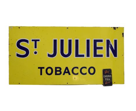 Advertising - St Julien Tobacco enamel sign, 46cm x 43cm, together with a small buy Lions Tea metal sign  