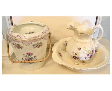 Late 19th/early 20th Century wash jug and basin set, together with a water pail  