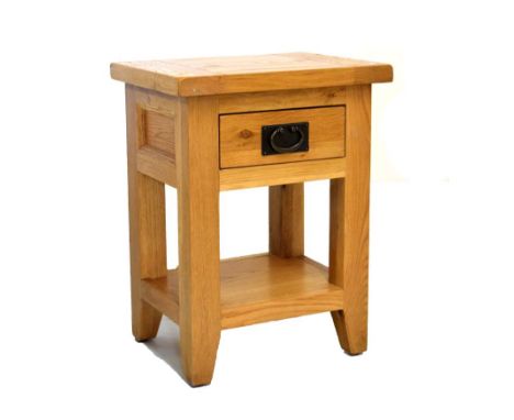 Modern light oak bedside table fitted one drawer with under tier, 45cm wide  
