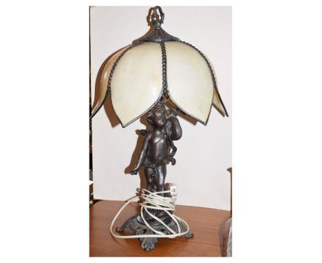 Reproduction figural table lamp having glass shade, 53cm high  