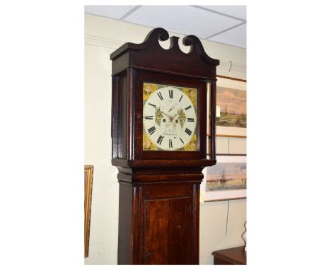 19th Century painted dial oak longcase clock, the dial with subsidiary seconds and date aperture,  inscribed Jno. Hughes Carn