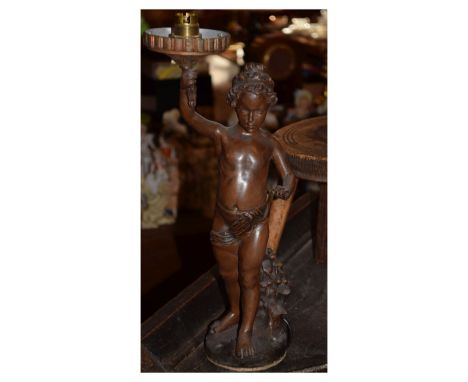 Figural spelter table lamp stamped Aurili, 41cm overall height  