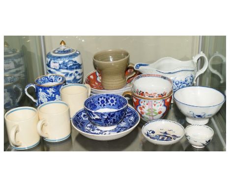 Group of 18th-20th Century ceramics to include; 18th Century blue and white porcelain sauce boat, tea caddy, miniature bowl a