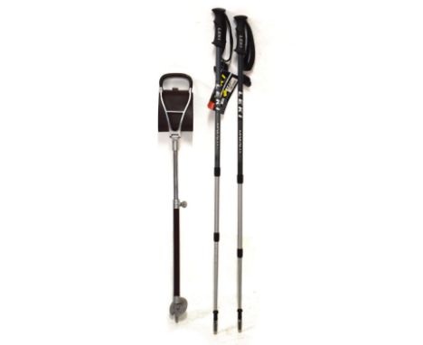 Pair of Leki Makalu adjustable height walking poles, together with a shooting stick  