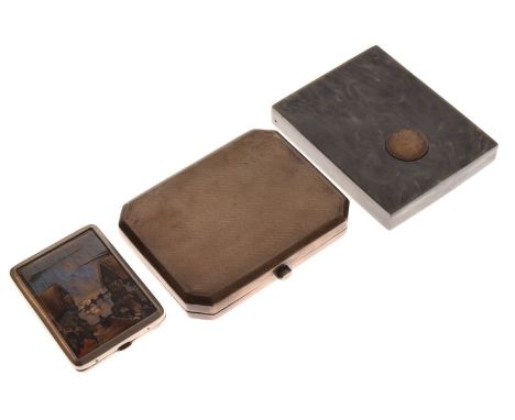 George V engine turned silver cigarette case, Birmingham 1919, 3.5toz approx, together with a 20th Century plated matchbook h