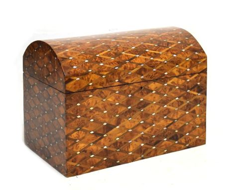 Modern figured walnut and mother-of-pearl inlaid dome top trunk, 45cm wide  