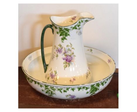 Late 19th/early 20th Century pottery jug and basin  