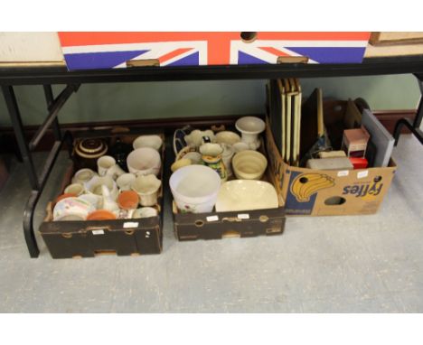 3 boxes miscellaneous china & flatware, fireguard etc