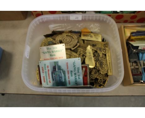 Quantity brass steam engine rally brasses, plaques