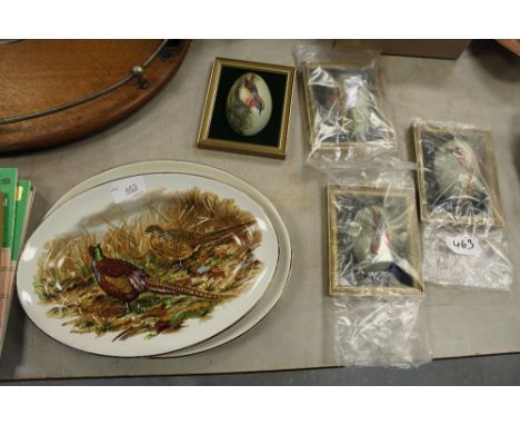 4 Painted wooden bird eggs & hunting plates
